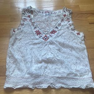 White Lace Embroidered Tank - Small